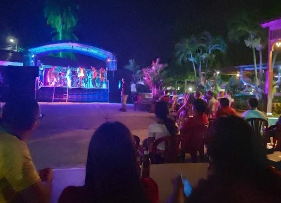 Show en vivo sobre tarima iluminada por la noche